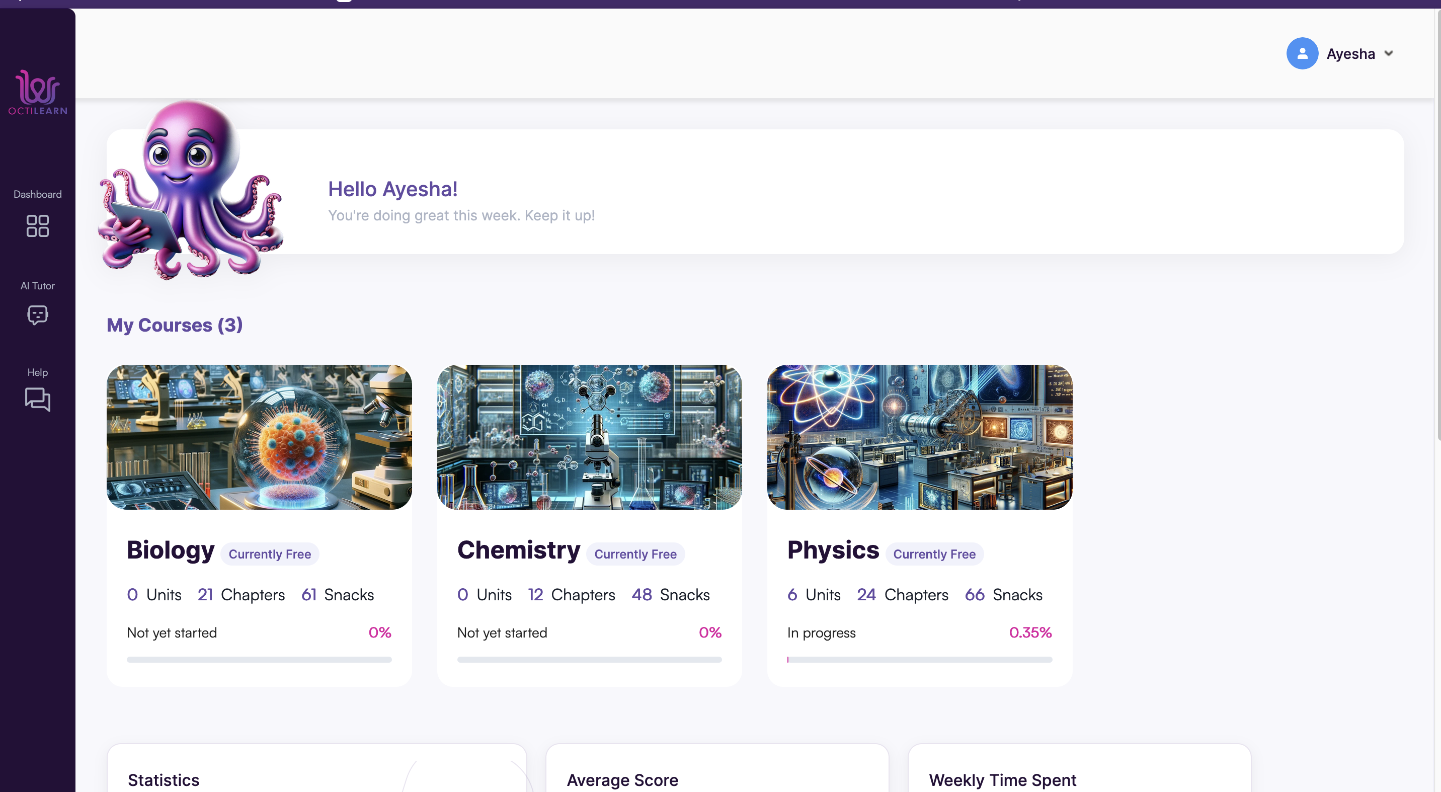 Octilearn: EdTech SaaS Platform case study dashboard